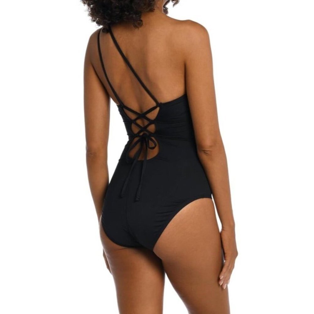La Blanca Sz 14 Swimsuit One Piece Island Goddess One Shoulder Black Classic